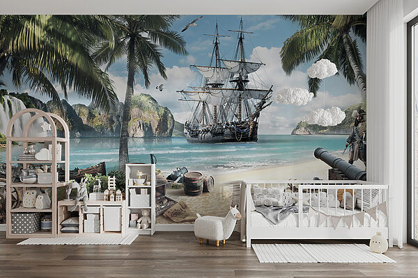 Painting of a ship on a beach