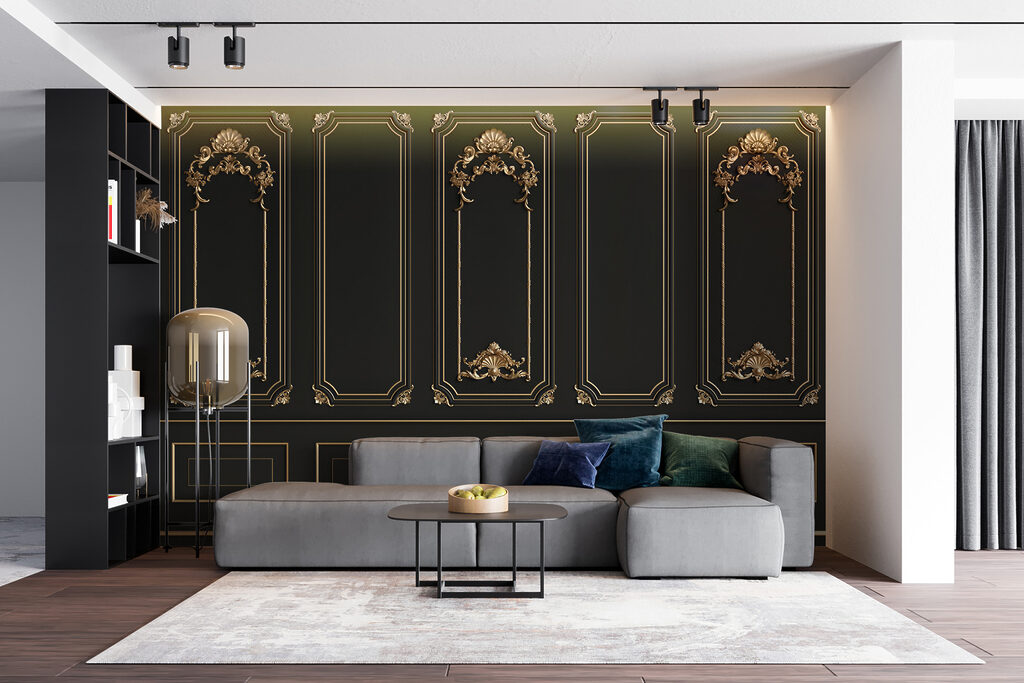 Elegant black panels with ornate accents