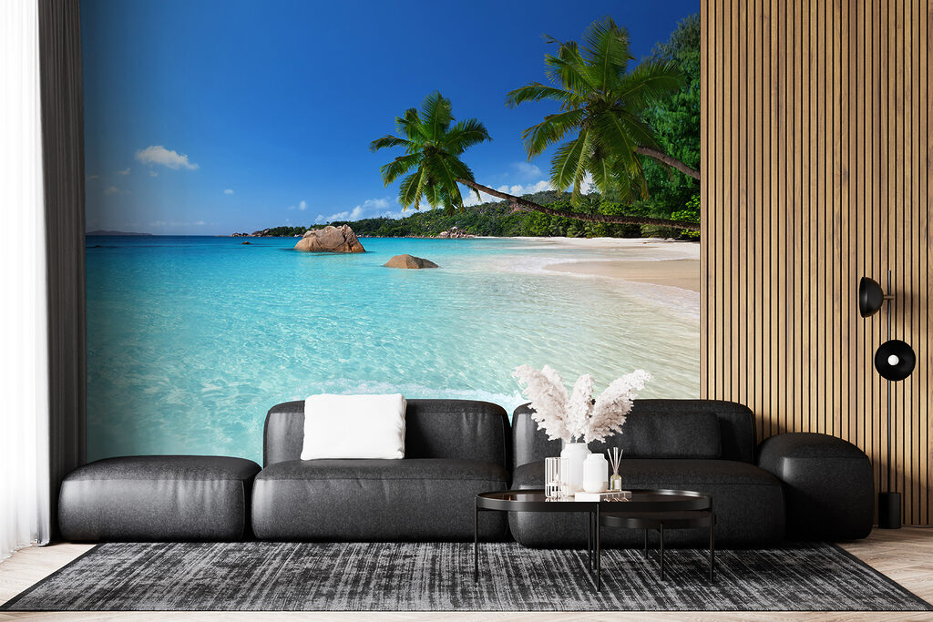 Beach with palm trees and blue water