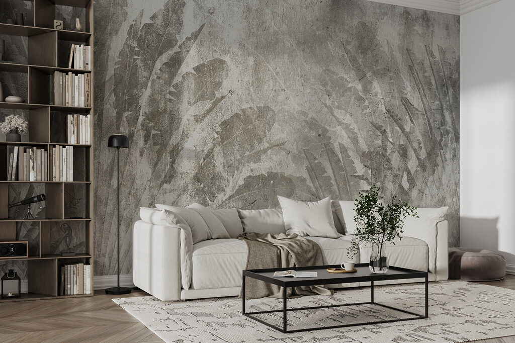 Grey and white background with leaves Grey and white background with leaves