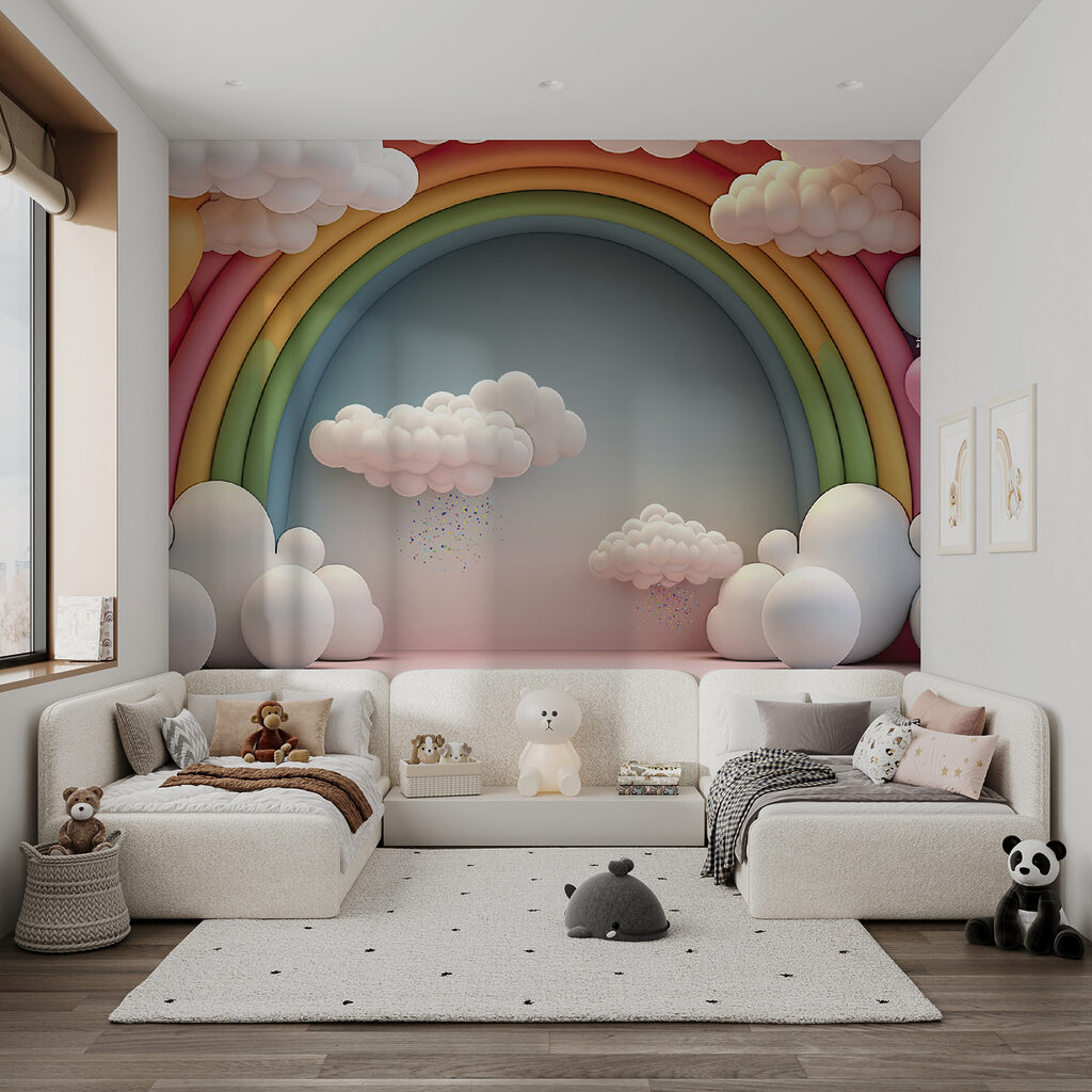 Rainbow and clouds in a room