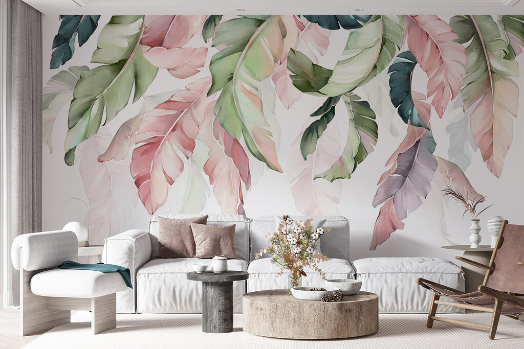 Delicate leaves in soft pastel hues