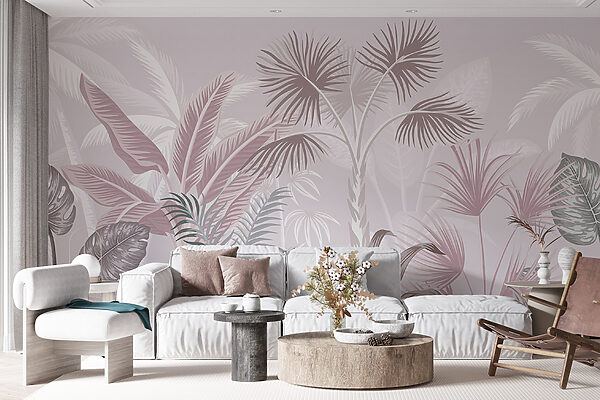 Tropical foliage in soft pastel hues