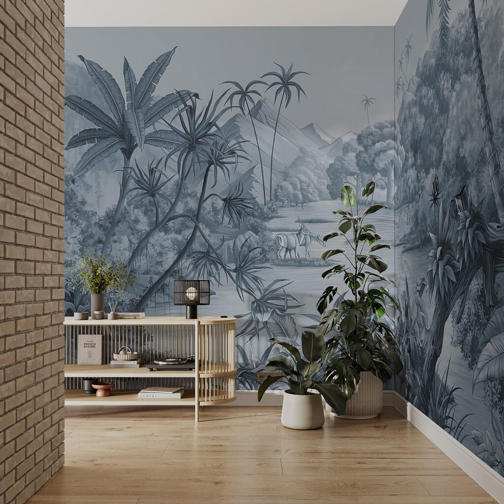 A river with zebras and mountains