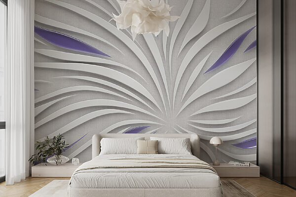 A white and purple swirls on a wall