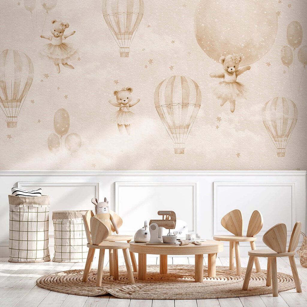 A group of teddy bears and hot air balloons