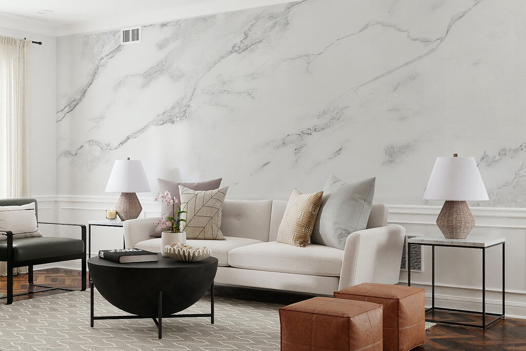 White marble surface with black veins White marble surface with black veins