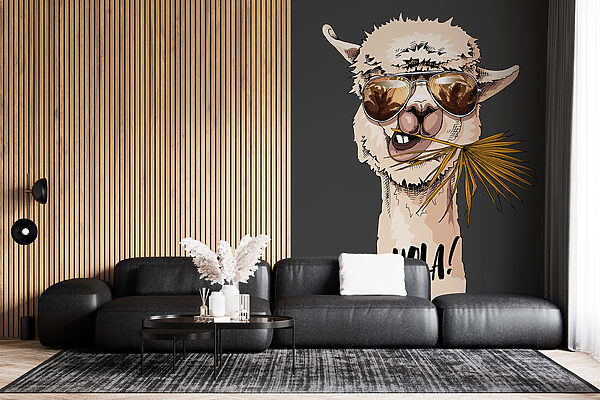 A llama wearing sunglasses and eating a leaf A llama wearing sunglasses and eating a leaf