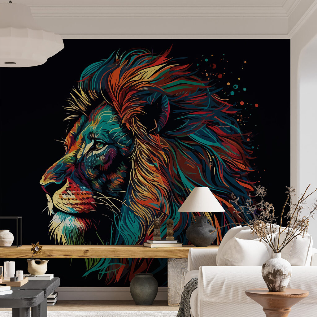 A colorful lion with long mane