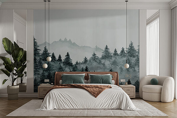 A foggy forest with trees A foggy forest with trees