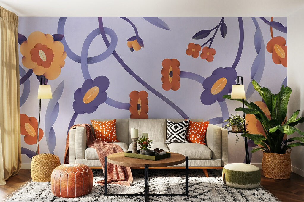 A purple and orange flowers and vines