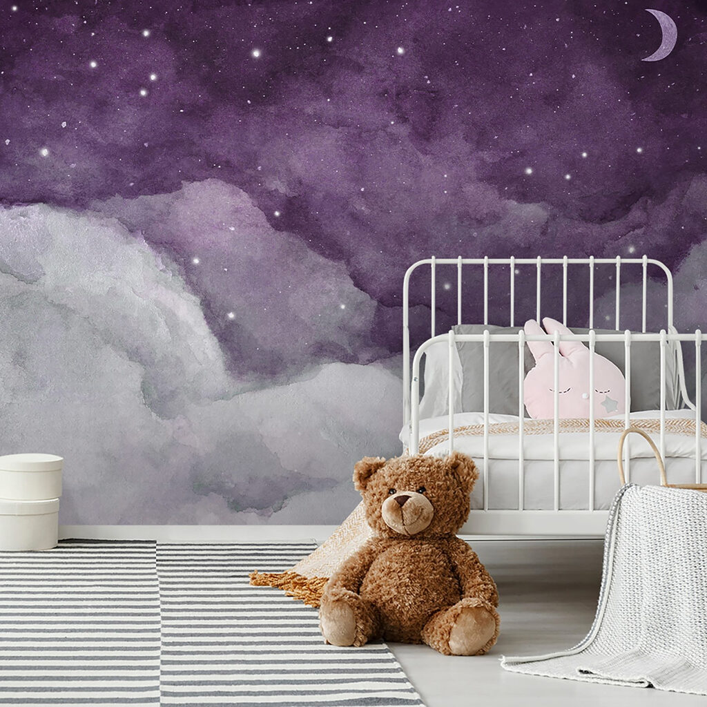 A purple sky with clouds and stars A purple sky with clouds and stars