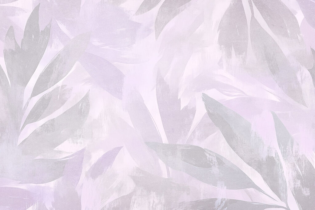 White and purple background with leaves