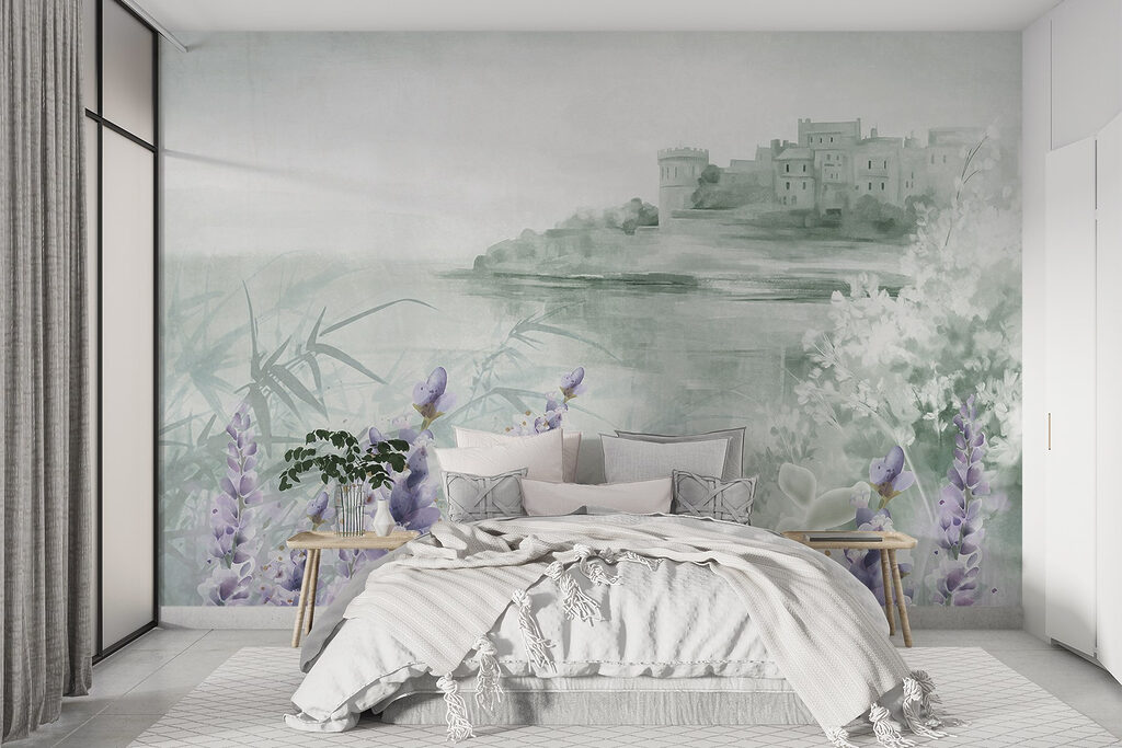 Watercolor painting of a castle and flowers Watercolor painting of a castle and flowers