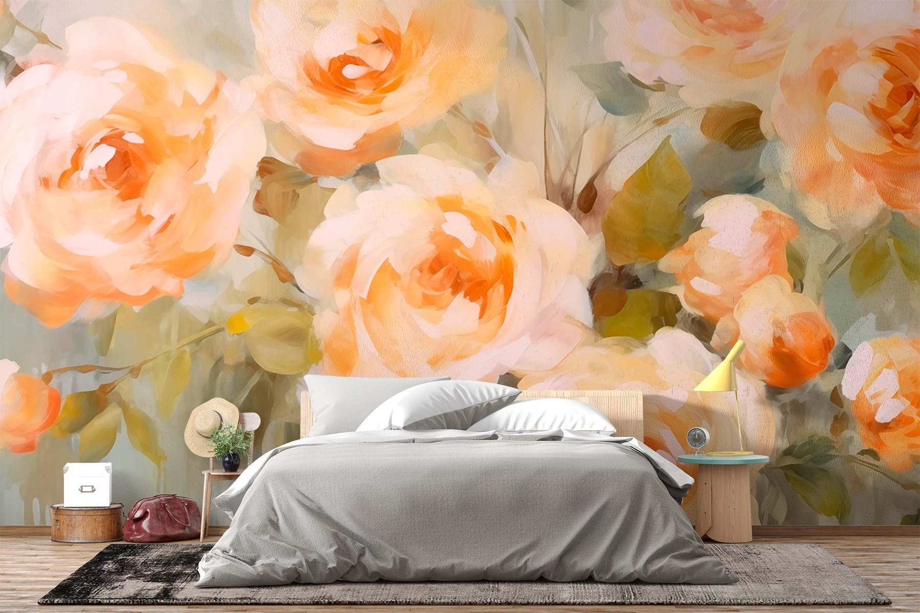 Painting of flowers on a white surface