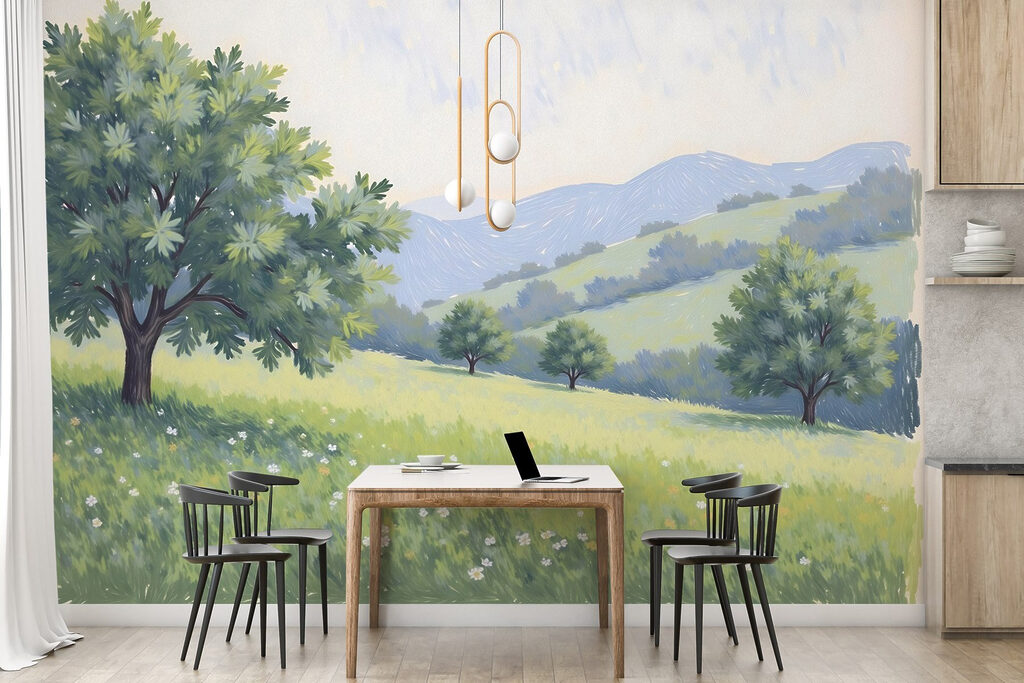 Landscape with trees and hills