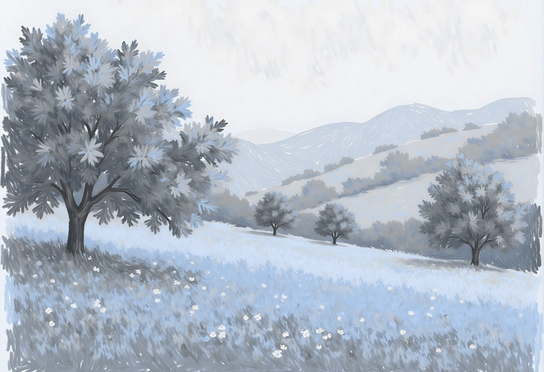 Landscape with trees and flowers Landscape with trees and flowers