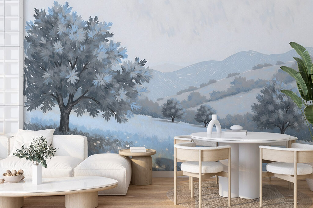 Landscape with trees and flowers Landscape with trees and flowers