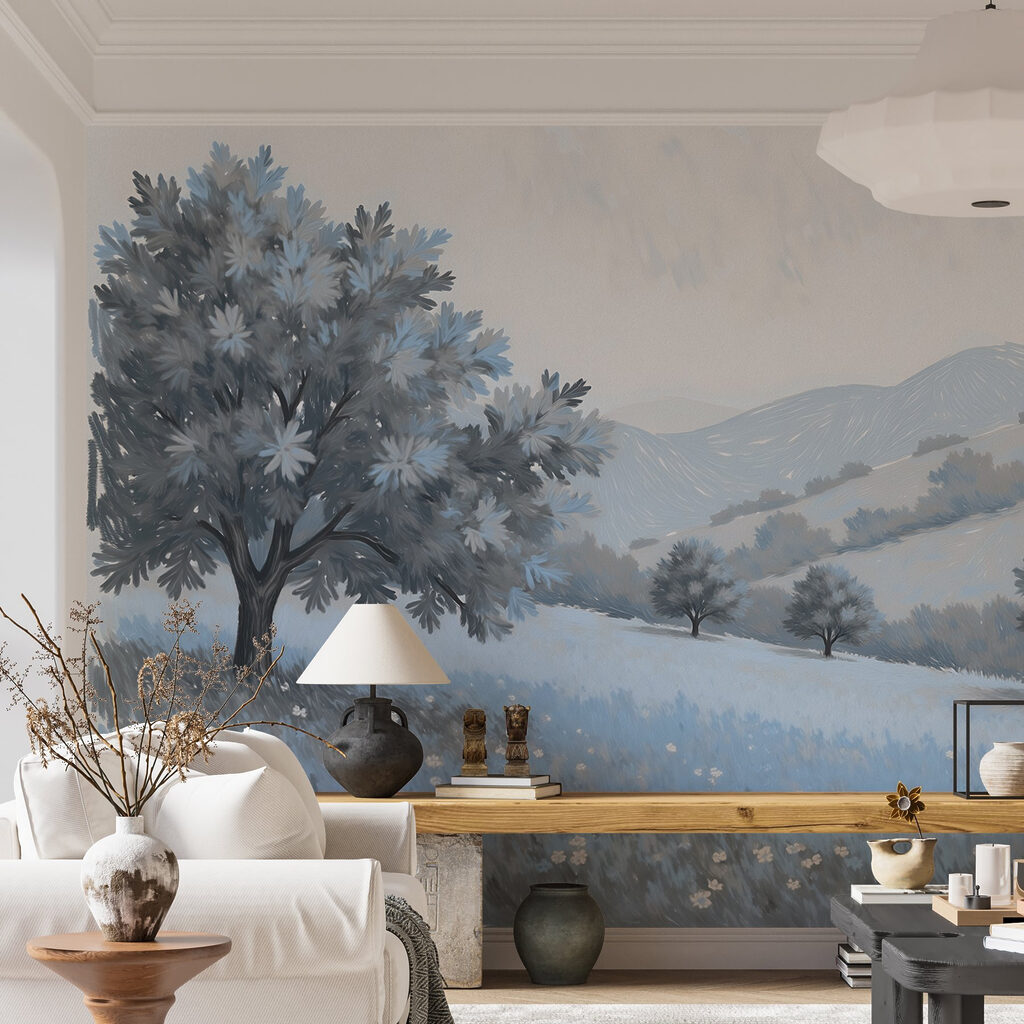 Landscape with trees and flowers Landscape with trees and flowers