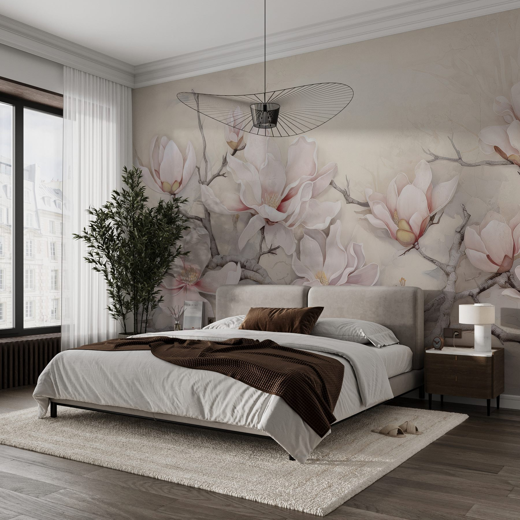 Painting of flowers on a branch