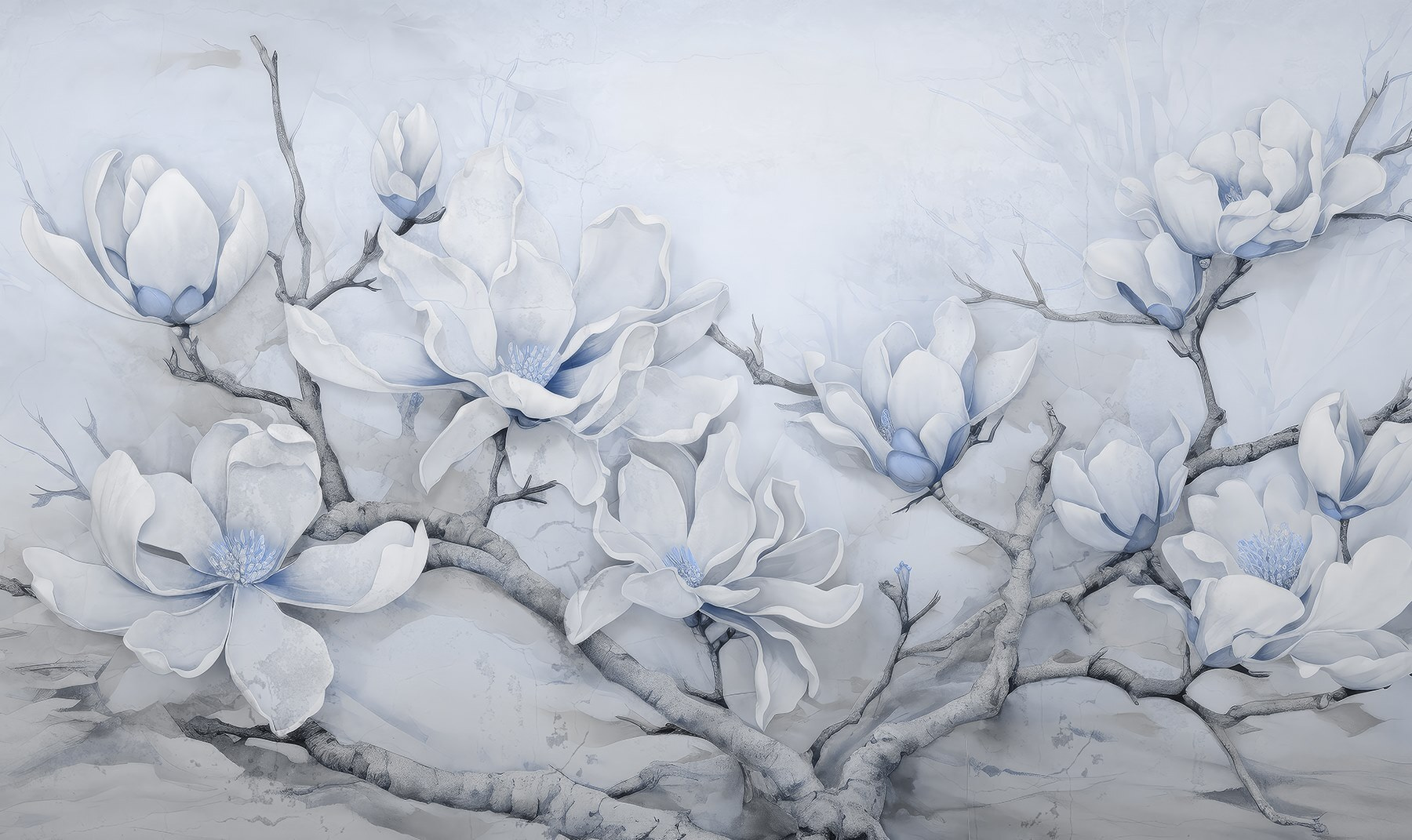 Painting of white flowers on a branch Painting of white flowers on a branch
