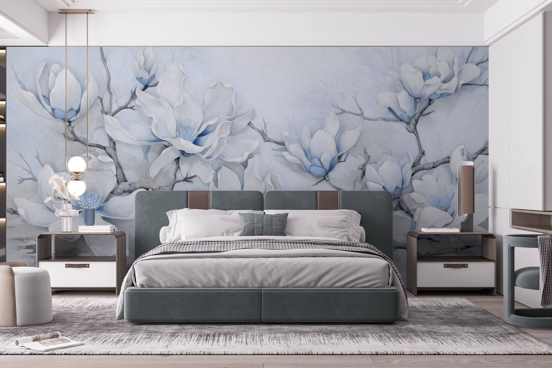 Painting of white flowers on a branch Painting of white flowers on a branch