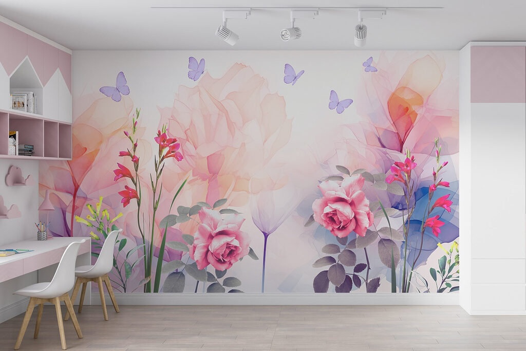 Group of flowers with butterflies Group of flowers with butterflies