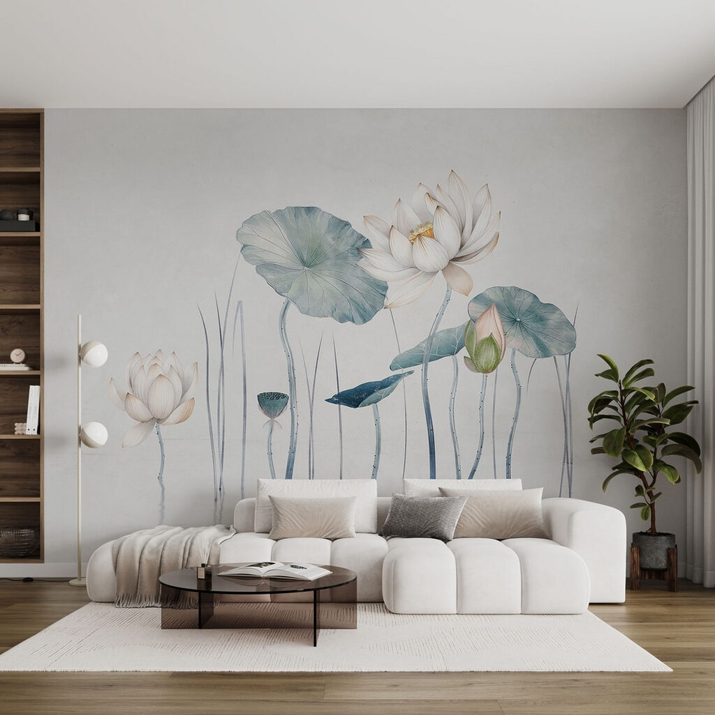 Painting of flowers and leaves in water