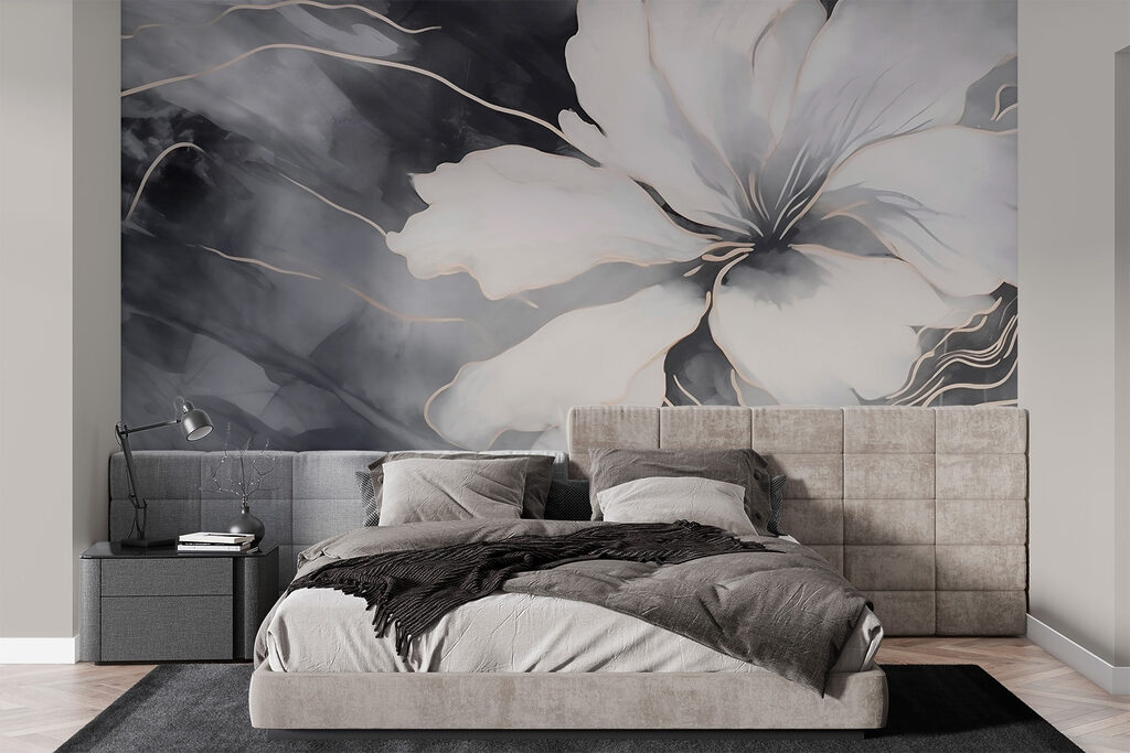 White flower on a black and white background