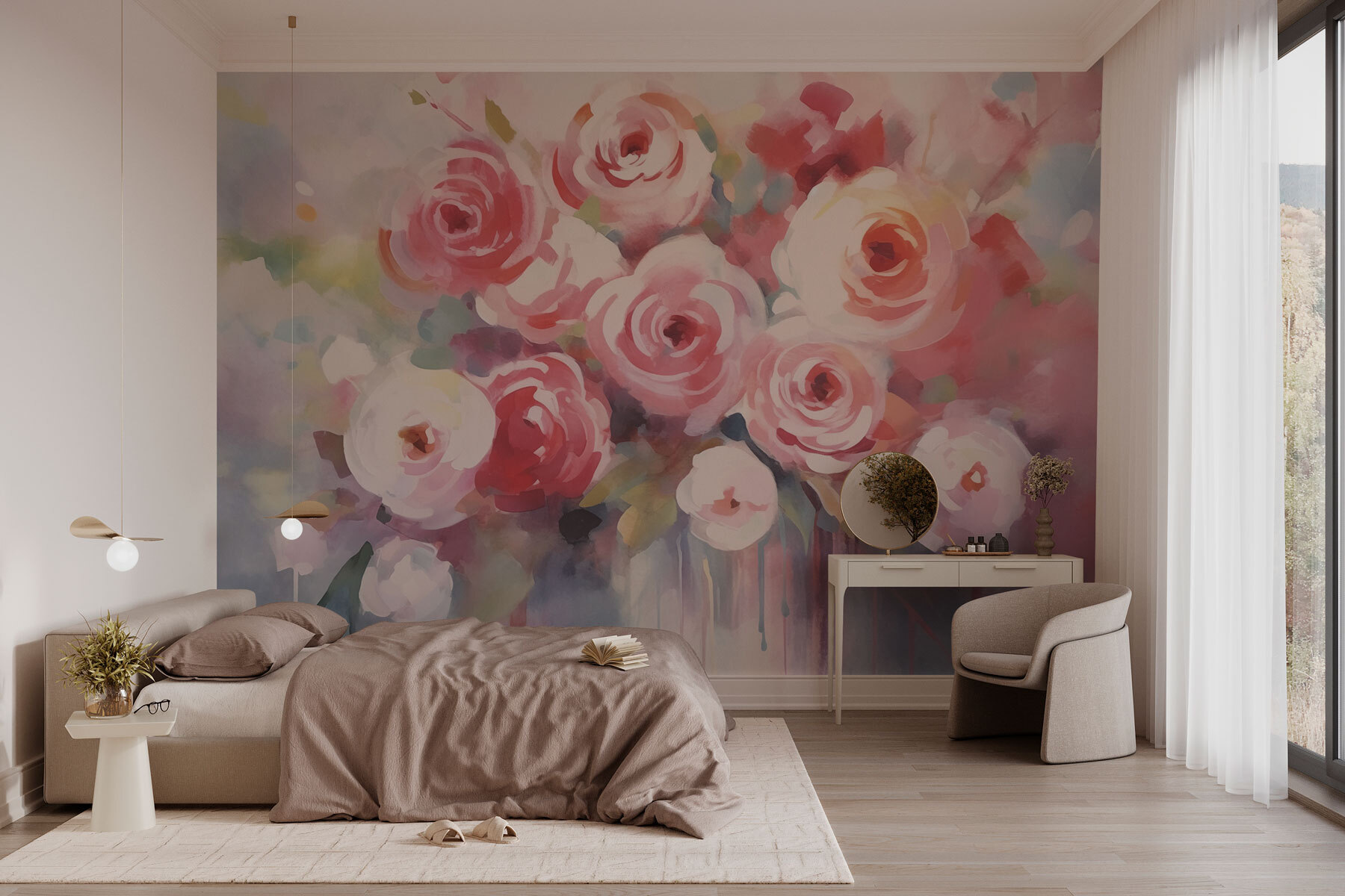 Painting of flowers on a white surface Painting of flowers on a white surface