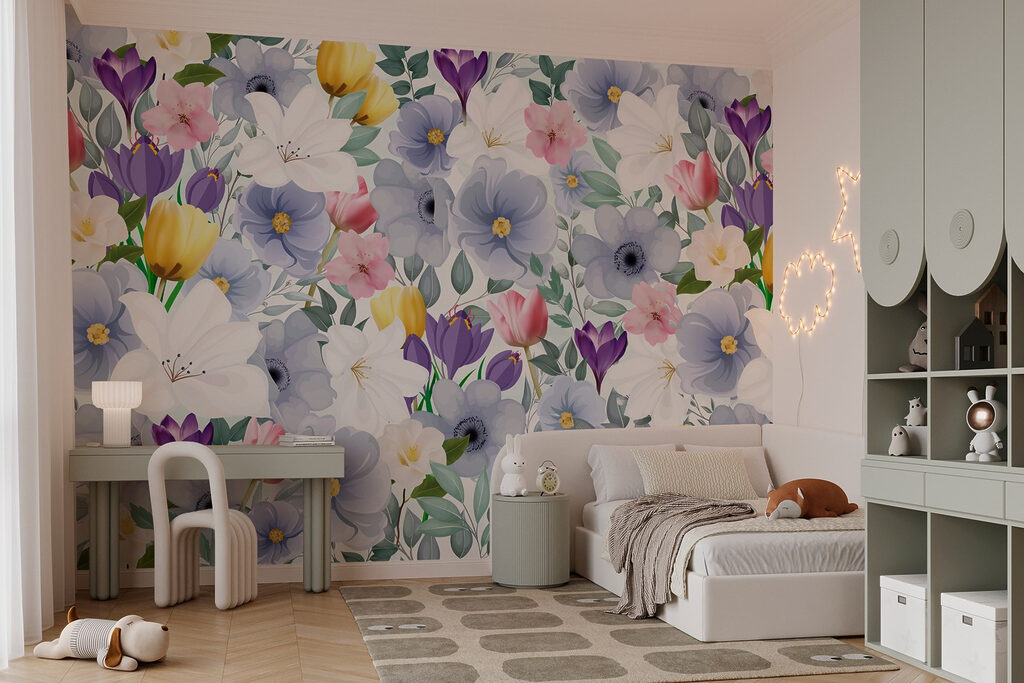 Group of flowers with leaves