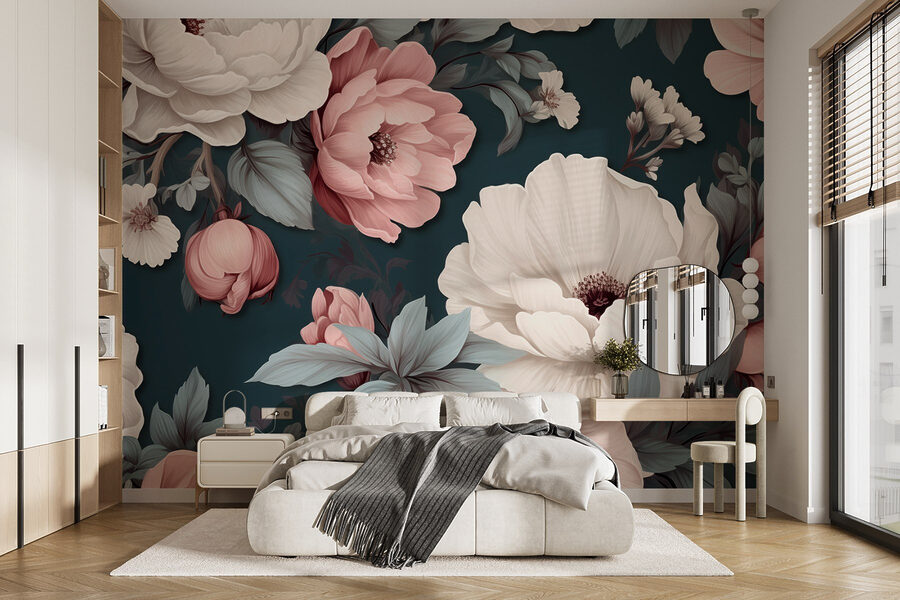 Floral μοτίβο με λευκά και ροζ λουλούδια
