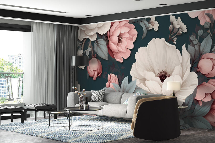Floral μοτίβο με λευκά και ροζ λουλούδια