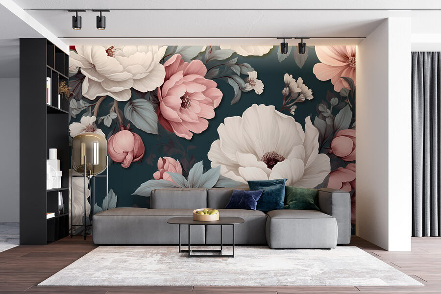 Floral μοτίβο με λευκά και ροζ λουλούδια