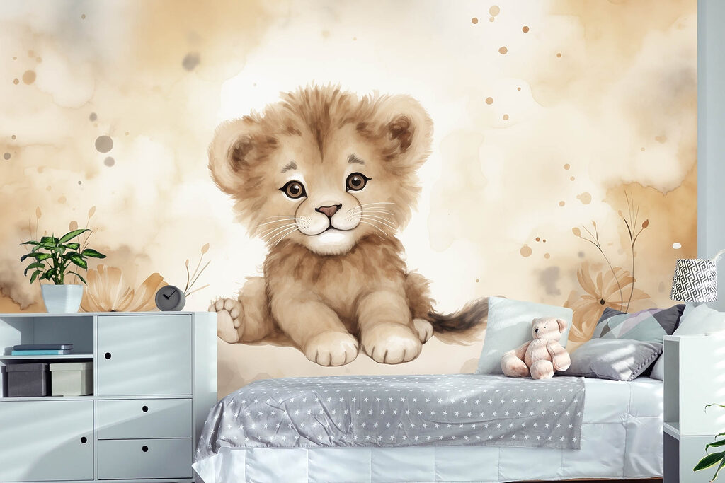 Watercolor of a lion cub