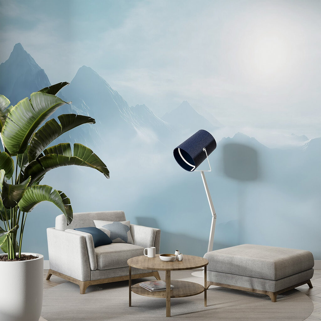 Mountain range with clouds and the sun