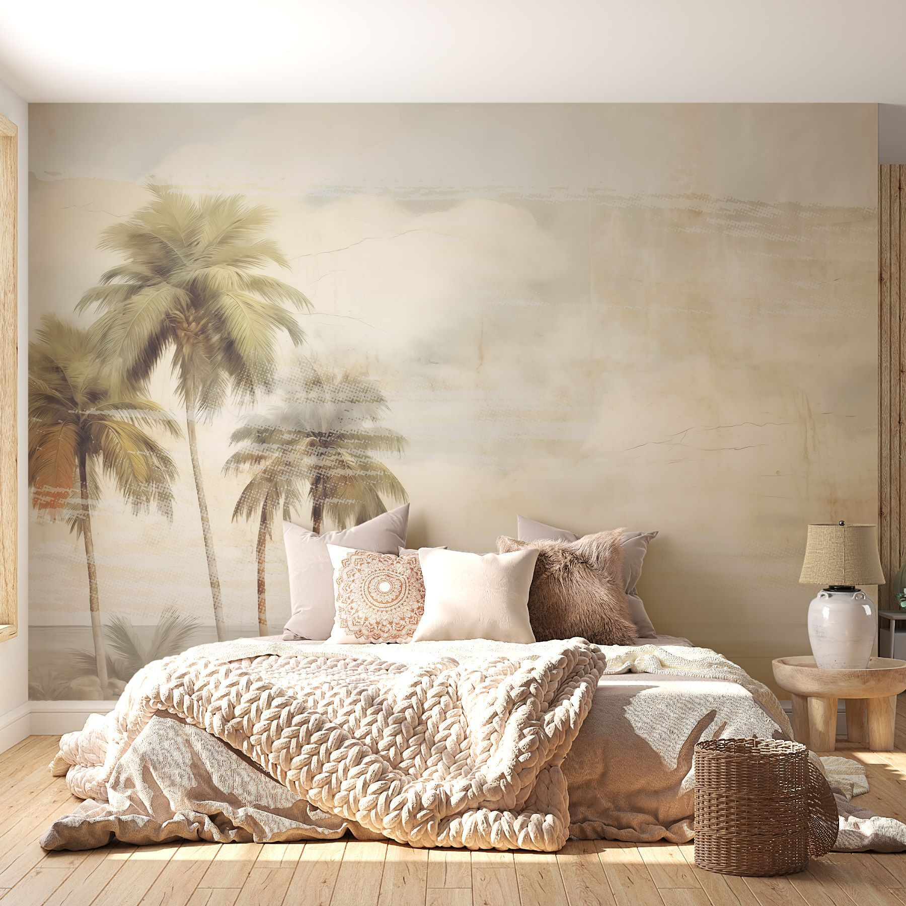 Palm trees next to a body of water