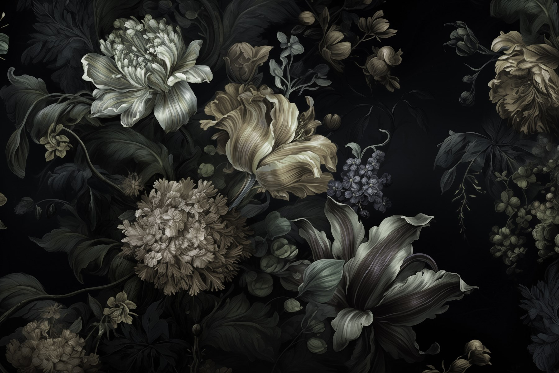Painting of flowers on a black background