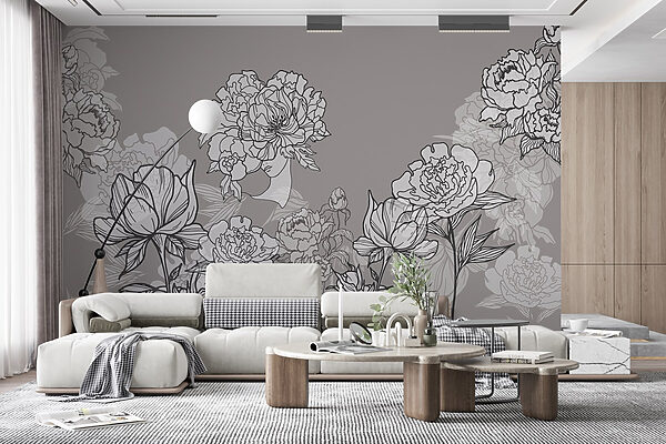 Line of flowers on a gray background