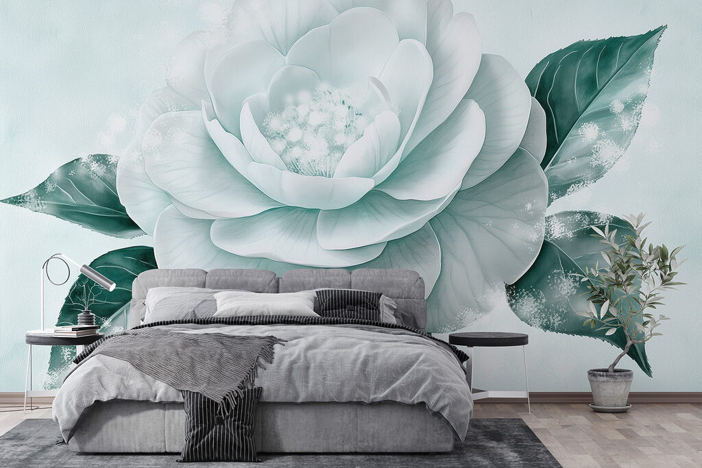 White flower with green leaves White flower with green leaves