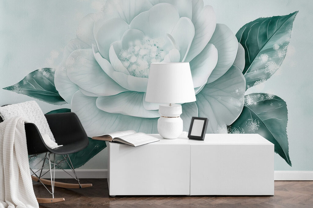 White flower with green leaves White flower with green leaves