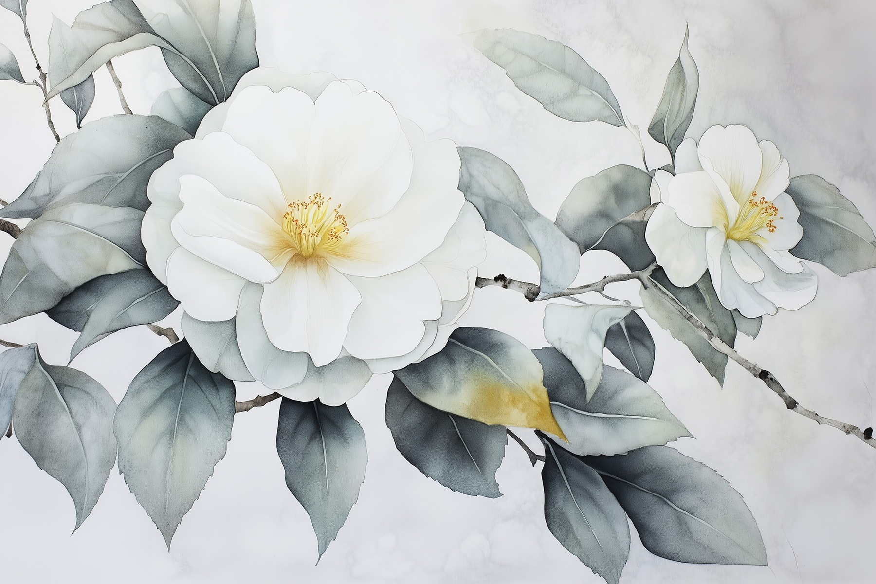 White flower with green leaves White flower with green leaves