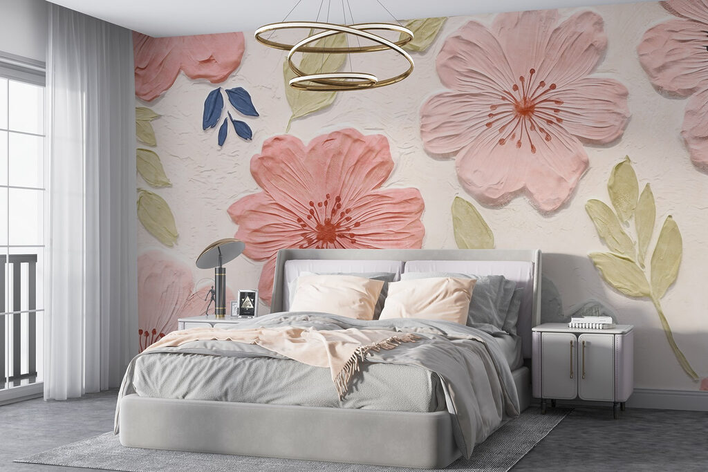 Wall with flowers and leaves
