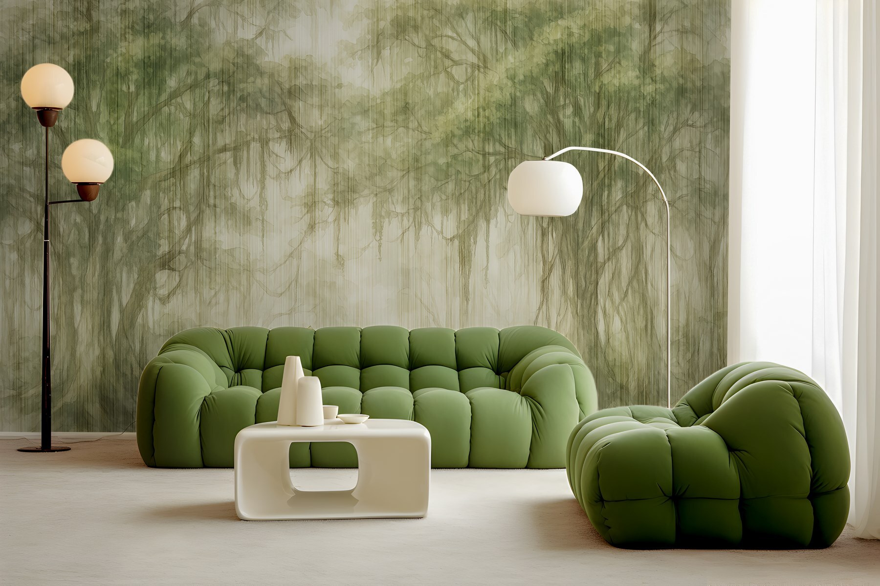 Painting of trees in a foggy forest