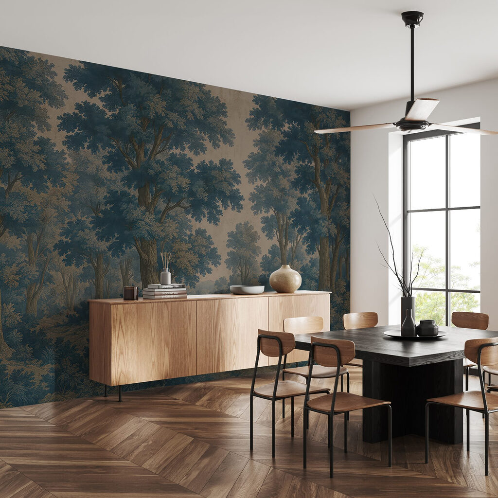 Painting of trees and a river