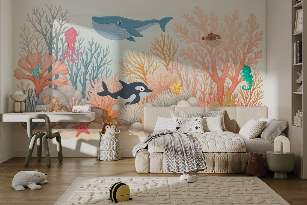 Sea life with corals and fish