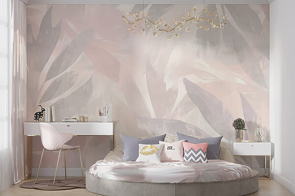 White and pink background with leaves