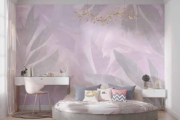 White and purple background with leaves