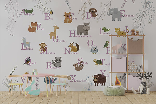 Wallpaper with animals and letters