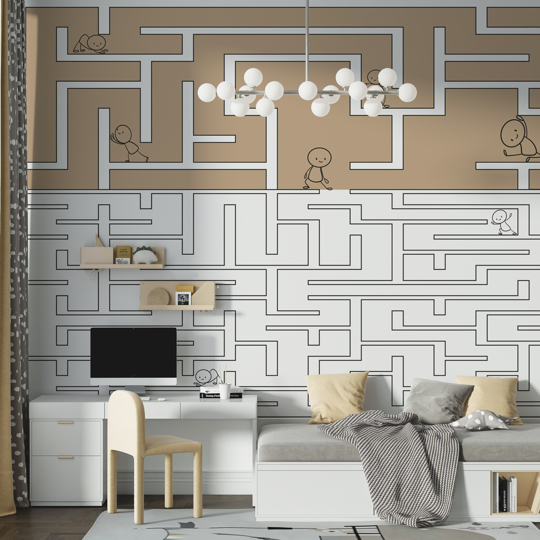 Maze game with people walking on the wall